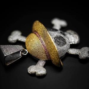 Pendentif Crâne Moissanite Plaqué Or Argent 925 Sertie de Pierres Taille Ronde Brillante Style Hip Hop Bijoux Unisexe - Product Image 3