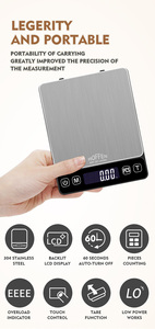 เครื่องชั่งน้ำหนักในครัวแบบดิจิตอล สแตนเลสสตีล ใช้พลังงานจากแบตเตอรี่ - Product Image 3