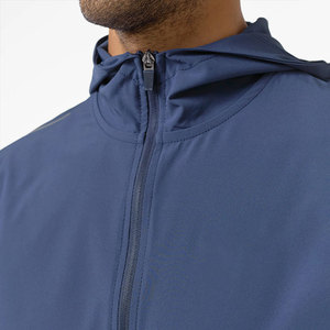 Men's Hooded Sporty Tracksuit <b>Set</b> Solid Blue Quick Dry <b>Knitted</b> Polyester Summer Wear - Product Image 5
