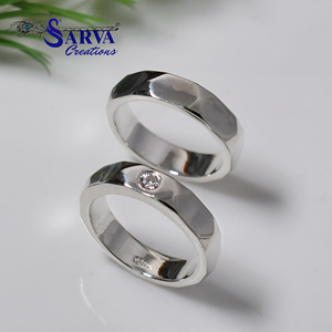 Bague de couple de luxe en argent sterling 925 avec zircone cubique taille ronde, alliance minimaliste élégante pour femme, bijou de mariage et de fiançailles, cadeau - Product Image 6