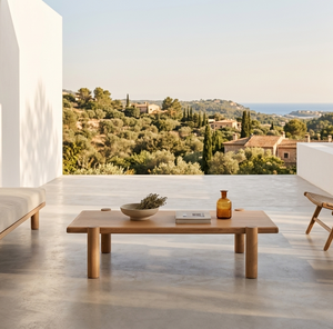 Mesa de Centro Moderna Kanzia de Madera de Teca Premium, Ecológica, Duradera, de Diseño Minimalista y Rectangular - Product Image 1