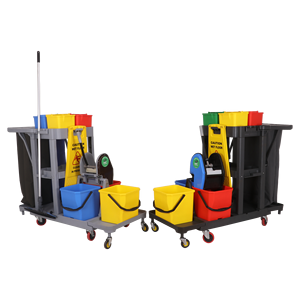 Multifunctional Janitorial Cart with 4 <b>Wheels</b> Steel Frame <b>Plastic</b> Body Partially Enclosed Indoor Use Built-In Shelf - Product Image 1