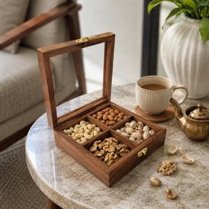 Boîte de rangement carrée en bois avec couvercle en acrylique, compartiments divisés, présentoir de table fait main, décoration moderne pour la maison - Product Image 4