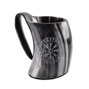 Copa rústica nórdica vikinga para beber, hecha a mano con cuerno natural de búfalo o buey, taza de cerveza. - Product Image 5