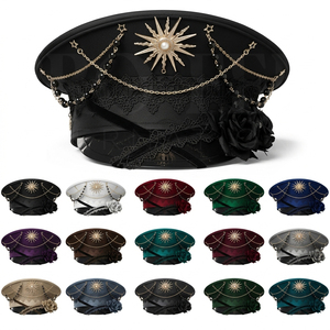 Customized Decorative Genuine Leather Peak <b>Cap</b> with Chain Flower Design Fashion <b>Hat</b> for Women Custom Embroidered Headwear <b>Caps</b> - Product Image 1