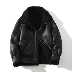 <b>Men's</b> Vintage Winter Bomber Parka Heavy Wool Faux <b>Leather</b> Fur Lining Waterproof Windproof Streetwear Style Custom Color Service - Product Image 4