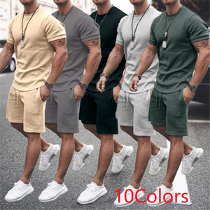 Summer <b>Men's</b> <b>Shorts</b> T-shirt Two-piece Suit <b>Men's</b> Fashionable Loose Solid O- Neck <b>Short</b> Sleeved T-shirt <b>Shorts</b> Sports Casual Set - Product Image 4
