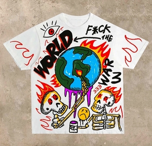 T-shirts surdimensionnés pour hommes, logo imprimé personnalisé, épaules tombantes, col rond côtelé, streetwear, t-shirt 100% coton, t-shirt de luxe pour hommes - Product Image 1