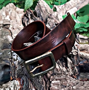 Ceinture unisexe vintage carrée en cuir de vachette véritable imperméable avec boucle en acier à anneau en D, largeur 3,8 cm, longueur 138 cm, BS - Product Image 5