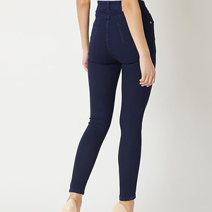 Jeans skinny taille haute pour femmes, bleu foncé, coupe slim, en coton extensible, pantalon décontracté en denim élastique - Product Image 4