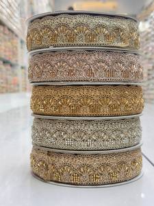 Bordure en dentelle métallique brodée en polyester avec perles, lavable, or et argent, pour vêtements, textiles de maison, sacs, chaussures, décoration - Product Image 4