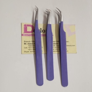 Professional Eyelash Extension Tweezers Purple Color Coated 45 Degree Curved Volume Tweezer Stainless Steel Lash Tweezers Set - Product Image 3