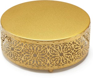 <b>Set</b> Of Three Gold Finished Cutwork Floral Design Edge Cake Stand For Anniversary And Birthday Cake Display Wholesale From India - Product Image 3
