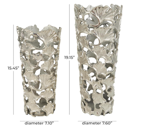 <b>Set</b> of 2 Leaf Design Silver Ware Aluminum Flower <b>Vases</b> and Pots Superior Quality Metal Handmade Fancy Flower <b>Vases</b> for Indoor - Product Image 6