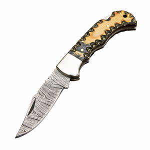 Cuchillo de Bolsillo Plegable de Acero de Damasco Hecho a Mano para Camping - Hoja Plegable con Mango de Madera, Personalizable OEM/ODM, Grado Industrial - Product Image 1
