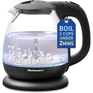Bollitore Elettrico EKT1001 da 1.0L Senza BPA, 1100W, in Vetro, Base Girevole a 360 Gradi, Elegante con LED Blu Interno, Spegnimento Automatico, Divertente Bollitore Senza Fili - Product Image 1