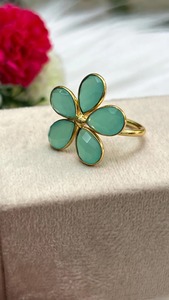 18K Gold Plated Natural Crystal Pear Cut Flower Cocktail <b>925</b> <b>Silver</b> <b>Ring</b> Bezel Setting Unisex Trendy Romantic Everyday Wear - Product Image 2