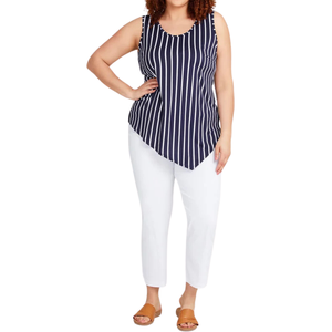 Débardeur pour femmes grandes tailles, tissu jersey, col rond uni, extensible, sans manches, ourlet asymétrique, lavage en machine - Product Image 6