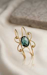 Vintage Gold Plated Brass Classic Cuff <b>Bracelet</b> with Oval Green <b>Topaz</b> Stone for Women Jewelry Gift Made in India - Product Image 1