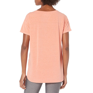 Women's <b>Peach</b> O-Neck Short Sleeve Jersey T-Shirt Loose Fit Asymmetric Hem Casual Spring Summer Wear Cotton Breathable - Product Image 3