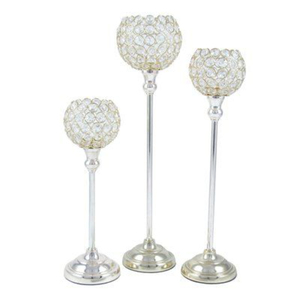 Candélabre de sol haut de gamme en argent avec abat-jour en cristal perlé fait main, porte-bougie moderne en métal pour mariages et événements - Product Image 4