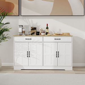 Credenza Grande Bianca Stile Fattoria 55.91 con 2 Cassetti e 4 Ante, Mobile Buffet per Sala da Pranzo, Soggiorno, Cucina, Armadio Contenitore - Product Image 1