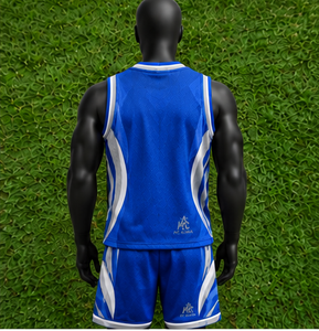 <b>Top</b> Quality Unisex Basketball Uniform Set Blue <b>White</b> Sublimated V-Neck Sleeveless Moisture Wicking Athletic Fit Custom Logo - Product Image 2