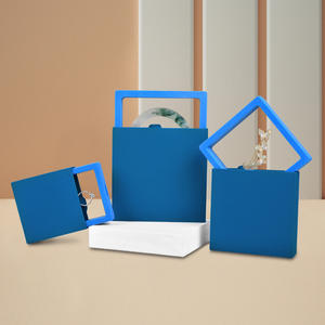 Customized Transparent PE Film Ring <b>Cardboard</b> Square Drawstring Closure Jewelry Display <b>Box</b> Custom Logo Luxury <b>Black</b> Jewelry - Product Image 1