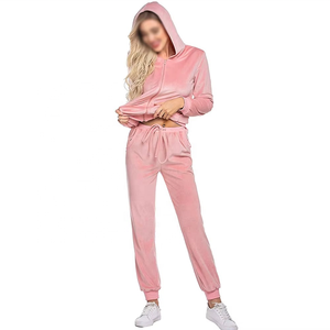 Gran oferta, personalizado, algodón, ajustado, cremallera completa con bolsillos, trajes de entrenamiento para correr para mujer, chándal para correr Fitness, chándales - Product Image 1