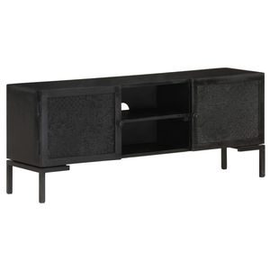 Mueble para TV de Madera de Mango Sólida con Acero con Recubrimiento en Polvo Negro de 45.3 Pulgadas para Sala de Estar - Product Image 1