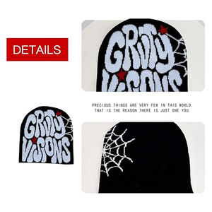 Gorro de Punto con Diseño Gráfico Cruzado para Hombre y Mujer, Gorro Holgado de Invierno, Estilo Grunge, Gótico, Cyber, con Lazos y Bordado 3D en Negro - Product Image 6
