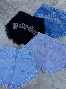 Pantalones Cortos de Mezclilla de Cintura Alta con Letras de Diamantes de Imitación para Mujer, con Bajo Deshilachado y Efecto Desgastado, Estilo Booty Shorts Y - ¡Venta Caliente! - Product Image 3