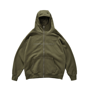 Sweat à capuche unisexe en molleton éponge 350G, fermeture éclair intégrale, coupe oversize, col montant, haute qualité et vente en gros - Product Image 4