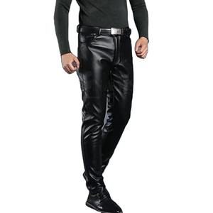 Pantalon en cuir pour homme sur mesure, style motard, noir, coupe slim, droit, décontracté, extensible, en cuir de vachette, toile, design vintage, imperméable - Product Image 1