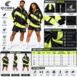 Conjunto Deportivo Ligero Unisex con Bloques de Color, Sudadera con Capucha y Cremallera, Pantalones Cortos Deportivos, Manga Larga, Verano, Adulto, Secado Rápido - Product Image 6