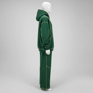 Men's Green Contrast Stitching Fleece Tracksuit Two Piece Set Oversized Pullover <b>Hoodie</b> And Wide Leg Sweatpants Casual - Product Image 5