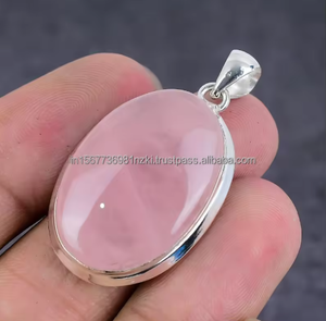 Cuarzo Rosa natural 925 plata esterlina joyería de piedras preciosas naturales Rosa colgante mes de enero piedra natal regalo para Navidad - Product Image 2