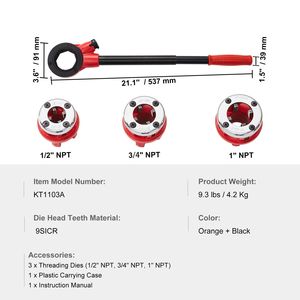 Kit Filettatore Manuale Portatile a Cricchetto per Tubi 1/2'' NPT 3/4'' NPT 1'' NPT - Set di 3 Filettatori Elettrici per Tubi - Product Image 5