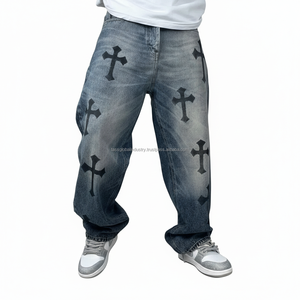 Nouvelle Arrivée Jean en Denim Noir Délavé Style Punk pour Homme, Coupe Oversize Baggy Esthétique Sombre Harajuku, Streetwear Hiver Personnalisable Mi-hauteur - Product Image 1