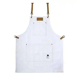 Tablier de travail unisexe en coton avec poches, respirant, blanc, détectable par les détecteurs de métaux, pour chef, boucher, travailleur du métal, alimentation - Product Image 1