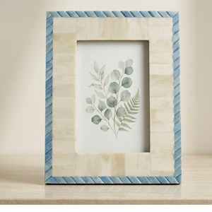 Marco de Fotos Plegable Hecho a Mano con Incrustaciones de Hueso de Pino Moderno, Borde a Rayas Azul y Blanco, Decoración para el Hogar, Mejor Precio al por Mayor - Product Image 2