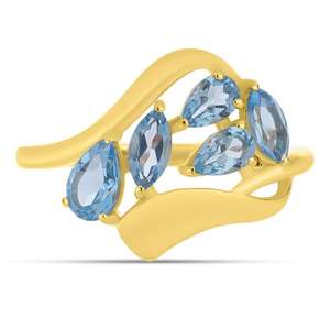 Bulk 14K Solid Gold Lab Grown Diamond Ring Natural Aquamarine Five Stone Mixed Cut <b>Wrap</b> Ring Fine Jewelry Gemstone Wholesale - Product Image 1