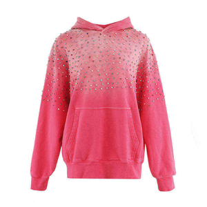 Trending OEM Custom Heavyweight Vintage Sun Faded Hem Acid <b>Wash</b> Rhinestones Hoodie Eco Friendly Screen Printing Fleece Winter - Product Image 1