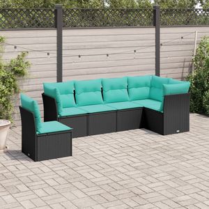 Juego de sofás de patio de ratán sintético negro de 6 piezas con cojines, muebles de exterior - Product Image 1