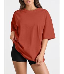 Camiseta de algodón 100% sólido para mujer, manga corta, cuello con hombros caídos, holgada, informal, transpirable, precio mayorista, de Bangladesh - Product Image 2
