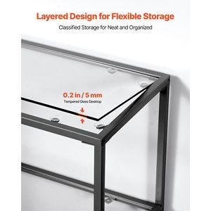 Mesa Consola Moderna de 3 Niveles con Patas de Hierro, Tapa Rectangular de Vidrio Templado, Mesa Auxiliar Dorada para Sofá y Escritorio - Product Image 4