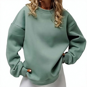 Sudadera de mujer de cuello redondo, manga larga, hombros caídos, holgada, de color liso, estilo urbano, personalizada, al por mayor - Product Image 1