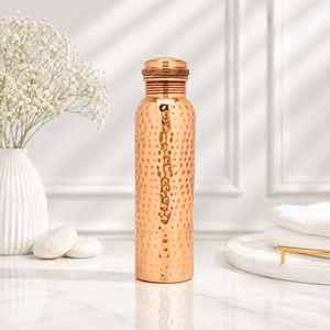 Pure Copper Hammered Design Leak-Proof Copper Water Bottle with Sustainable Health Benefits for Party Use & <b>Drinkware</b> Storage - Product Image 1