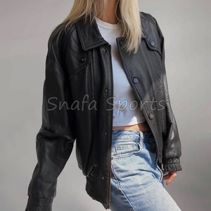 Women's New <b>Tops</b> Oversized Leather Jacket for Casual Winter Wear Bomber Leather Jacket For Sale In Low Price - Product Image 4