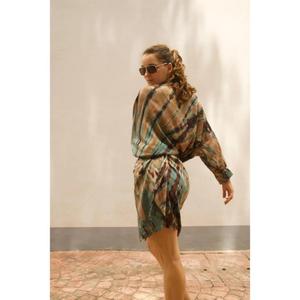 Women <b>Boho</b> Tie Dye Shirt <b>Dress</b> Loose Fit <b>Summer</b> Beach Kimono Style Mini <b>Dress</b> With Belt - Product Image 3
